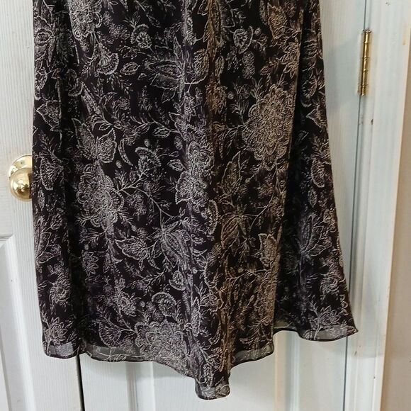 Ann Taylor Loft brown and off white sleeveless dress with ruffle  Sz 14 NWOT - Picture 2 of 8